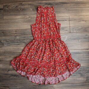 Sunday Mi Amor Red Hi lOW High Neck Floral Open Back Sundress M